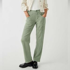 Free People Big Hit Slouch Pants Green Linen Blend Size Medium